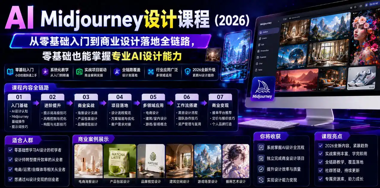 AI Midjourney设计课程(2026)，从零基础入门到商业设计落地全链路，零基础也能掌握专业AI设计能力(更新1007)-项目资源网
