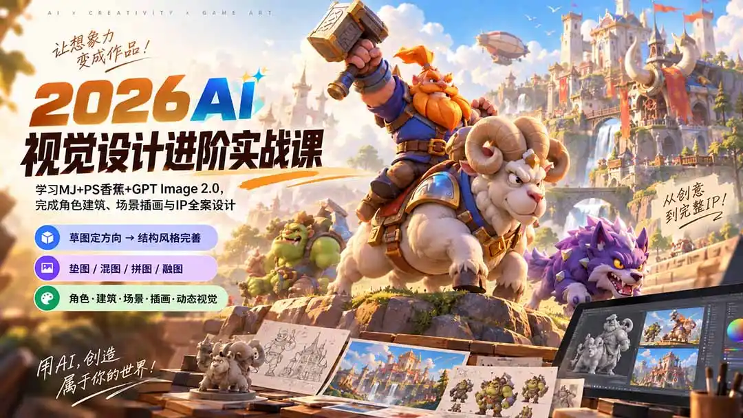 2026AI视觉设计进阶实战课-更新：学习MJ+PS香蕉+GPT Image 2.0，完成角色建筑、场景插画与IP全案设计-项目资源网