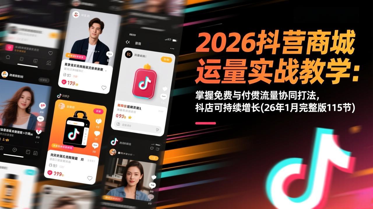 2026抖音商城运营实战教学:掌握免费与付费流量协同打法,抖店可持续增长(26年1月完整版115节-项目资源网