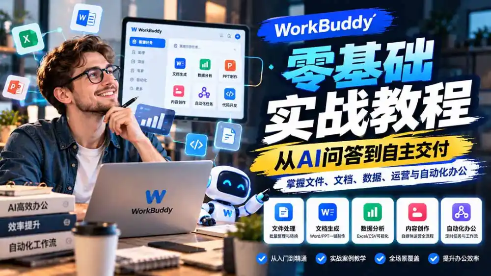 WorkBuddy零基础实战教程:从AI问答到自主交付,掌握文件、文档、数据、运营与自动化办公-项目资源网
