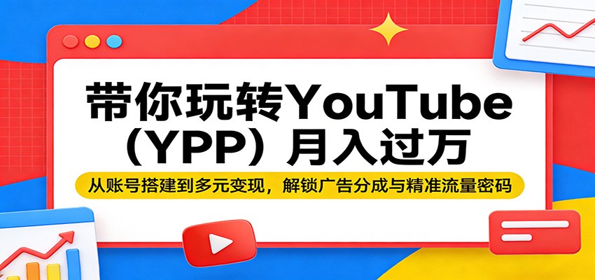 带你玩转YouTube(YPP)月入过万：从账号搭建到多元变现，解锁广告分成与精准流量密码-项目资源网