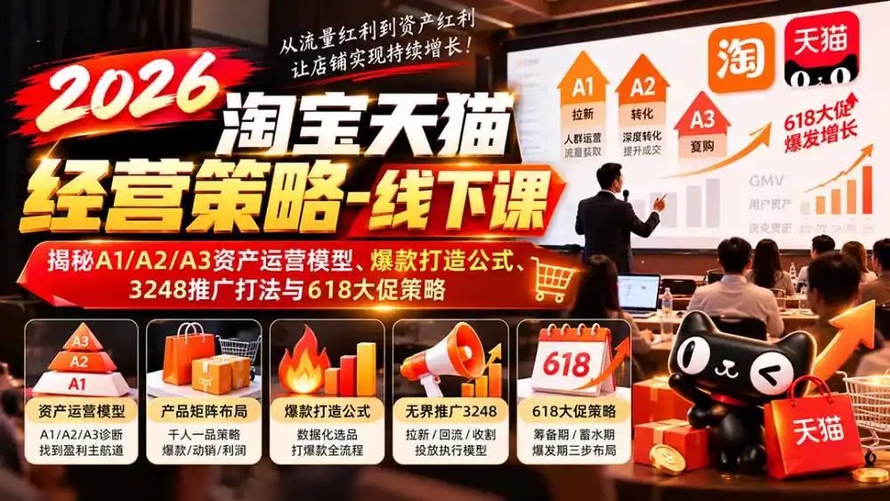 2026淘宝天猫经营策略-线下课：揭秘A1/A2/A3资产运营模型、爆款打造公式、3248推广打法与618大促策略-项目资源网