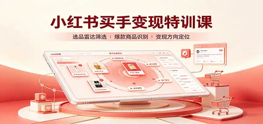小红书买手变现特训课：账号定位养号起号，选品挂车，笔记标题封面全套教学-项目资源网