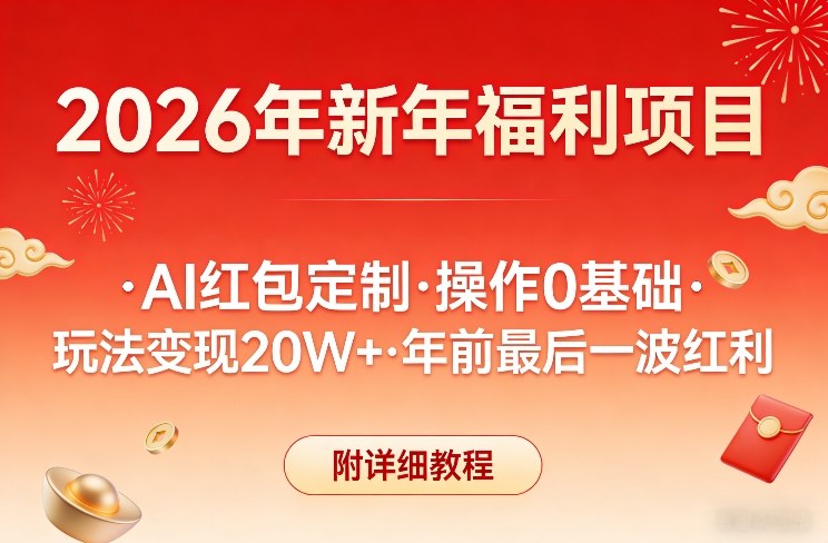 新年福利项目，AI红包定制，操作0基础，玩法变现20W+年前最后一波红利，附详细教程-项目资源网