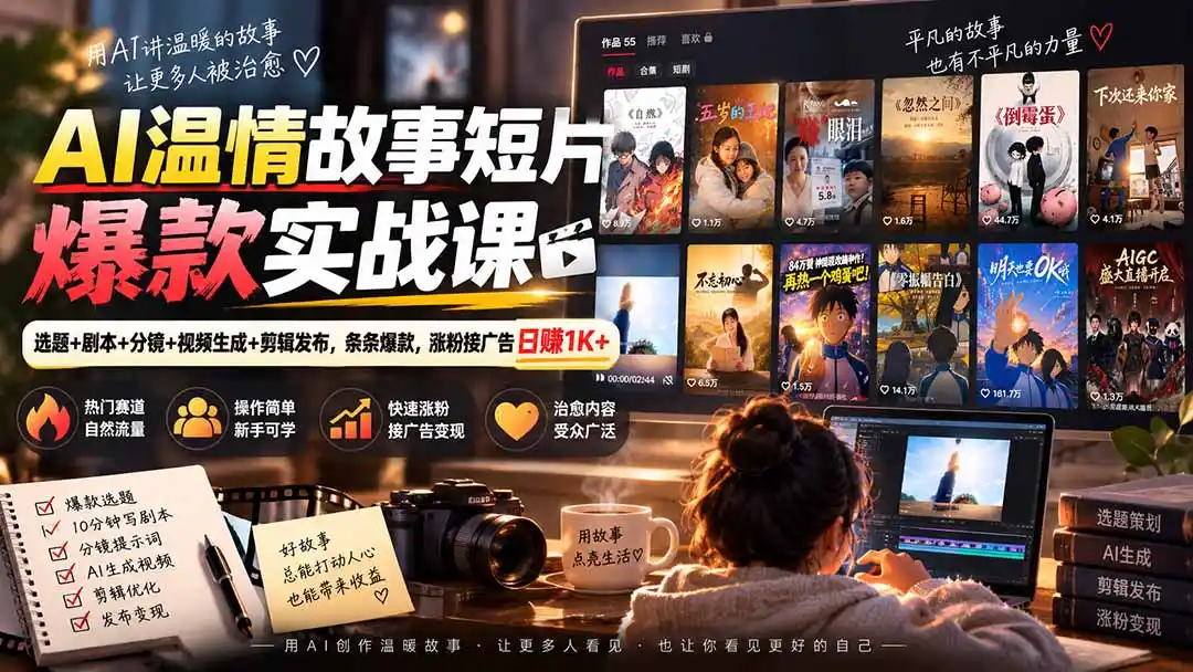 AI温情故事短片爆款实战课-更新｜选题+剧本+分镜+视频生成+剪辑发布，条条爆款，涨粉接广告日赚1K+-项目资源网