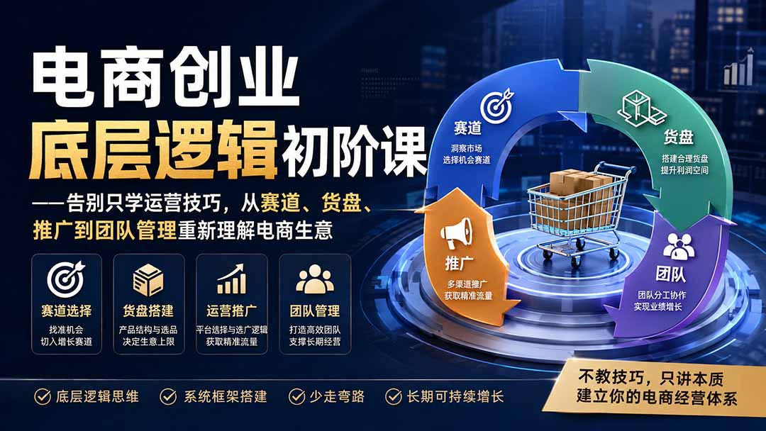 电商创业底层逻辑初阶课——告别只学运营技巧，从赛道、货盘、推广到团队管理重新理解电商生意-项目资源网