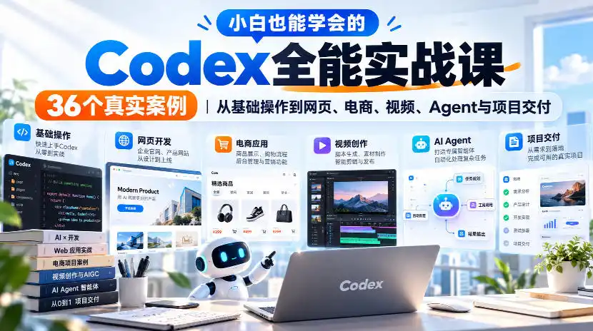 小白也能学会的Codex全能实战课|36个真实案例,从基础操作到网页、电商、视频、Agent与项目交付-项目资源网