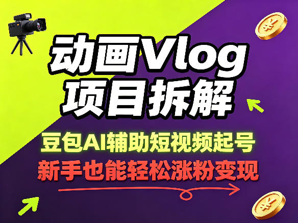 动画Vlog项目拆解，豆包AI辅助短视频起号，新手也能轻松涨粉，43条作品涨粉8.3W-项目资源网