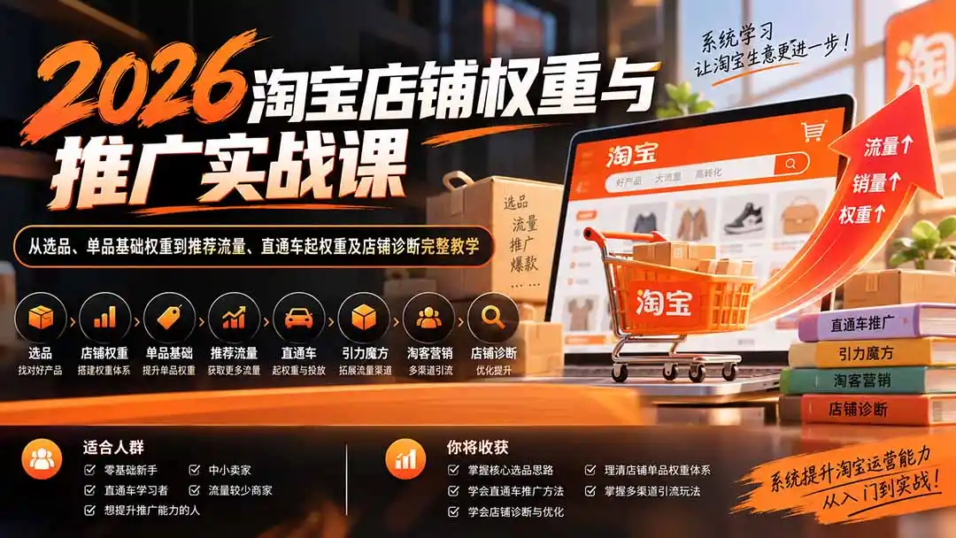 2026淘宝店铺权重与推广实战课：从选品、单品基础权重到推荐流量、直通车起权重及店铺诊断完整教学-项目资源网