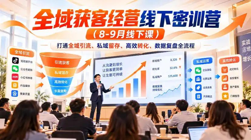 全域获客经营线下密训营(8-9月线下课),打通全域引流、私域留存、高效转化、数据复盘全流程-项目资源网