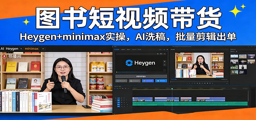 图书短视频带货：Heygen+minimax实操，AI洗稿 ，批量剪辑出单-项目资源网