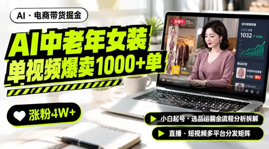 AI中老年服装带货赛道新玩法，一个视频卖出1000多单涨粉4W+，小白起号选品运营全流程分析拆解-项目资源网