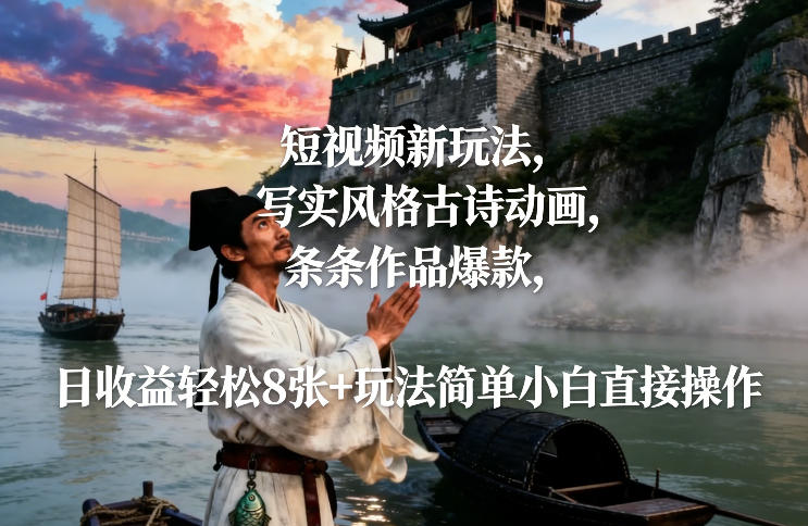 短视频新玩法，写实风格古诗动画，条条作品爆款，日收益轻松8张+玩法简单小白直接操作-项目资源网