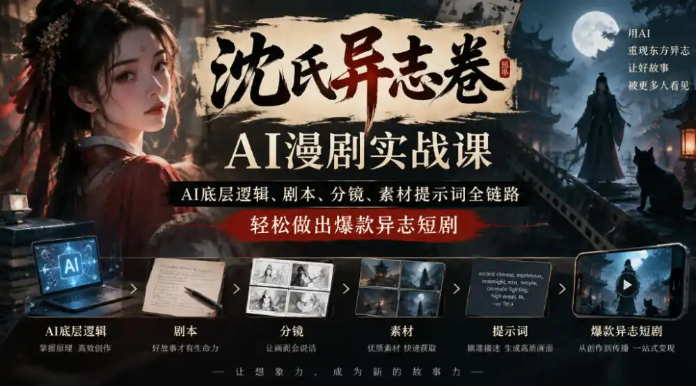 沈氏异志卷AI漫剧实战课|AI底层逻辑、剧本、分镜、素材提示词全链路,轻松做出爆款异志短剧-项目资源网