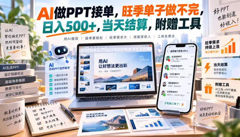 AI做PPT接单，旺季单子做不完，日入500+，当天结算，附赠工具【揭秘】-项目资源网