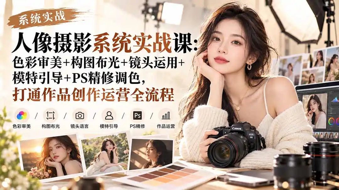 【无水印】人像摄影系统实战课：色彩审美+构图布光+镜头运用+模特引导+PS精修调色，打通作品创作运营全流程-项目资源网