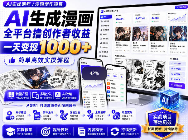AI生成漫画全平台撸创作者收益内部课程，实操最高单日变现1k+-项目资源网