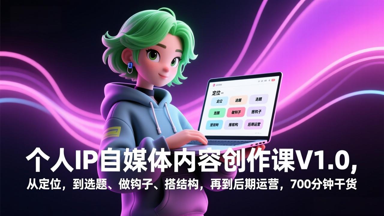 个人IP自媒体内容创作课V1.0，从定位，到选题、做钩子、搭结构，再到后期运营，700分钟干货-项目资源网