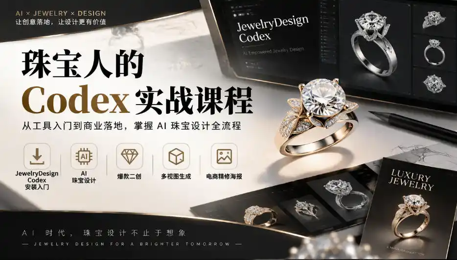 珠宝人的Codex实战课程｜JewelryDesign Codex安装入门、AI珠宝设计、爆款二创、多视图生成、电商精修海报全链路教学-项目资源网