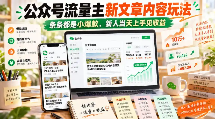 公众号流量主新文章内容玩法，条条都是小爆款，新人当天上手见收益-项目资源网