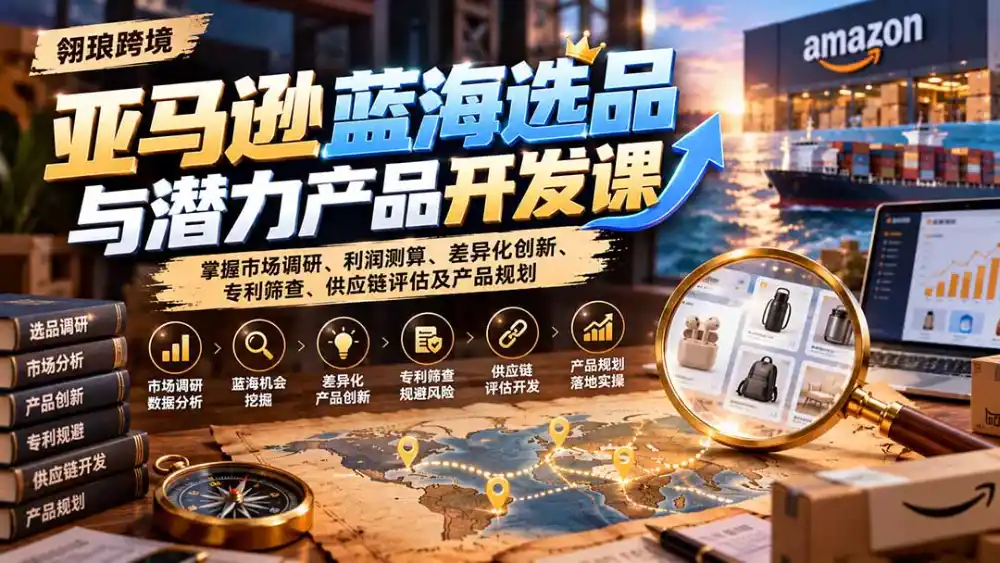 亚马逊蓝海选品与潜力产品开发课：掌握市场调研、利润测算、差异化创新、专利筛查、供应链评估及产品规划-项目资源网