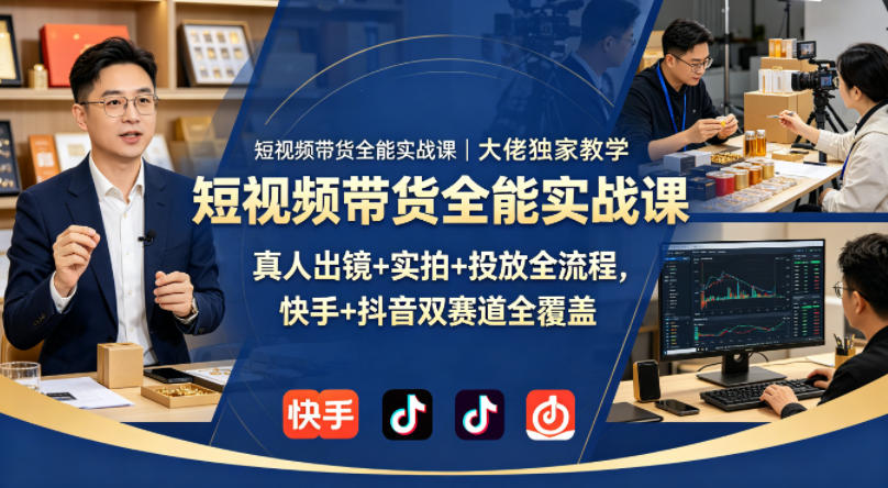 短视频带货全能实战课｜大佬独家教学，真人出镜+实拍+投放全流程，快手+抖音双赛道全覆盖-项目资源网