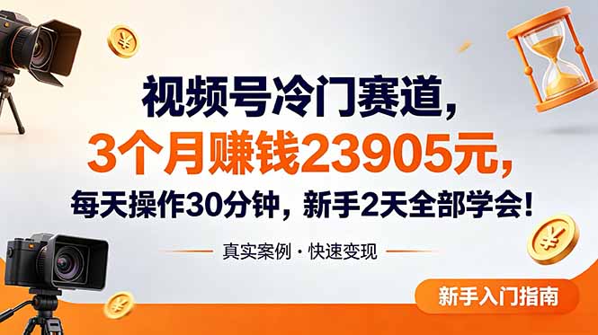 视频号冷门赛道，3个月变现23905元，新手2天学会 每天操作30分钟！-项目资源网