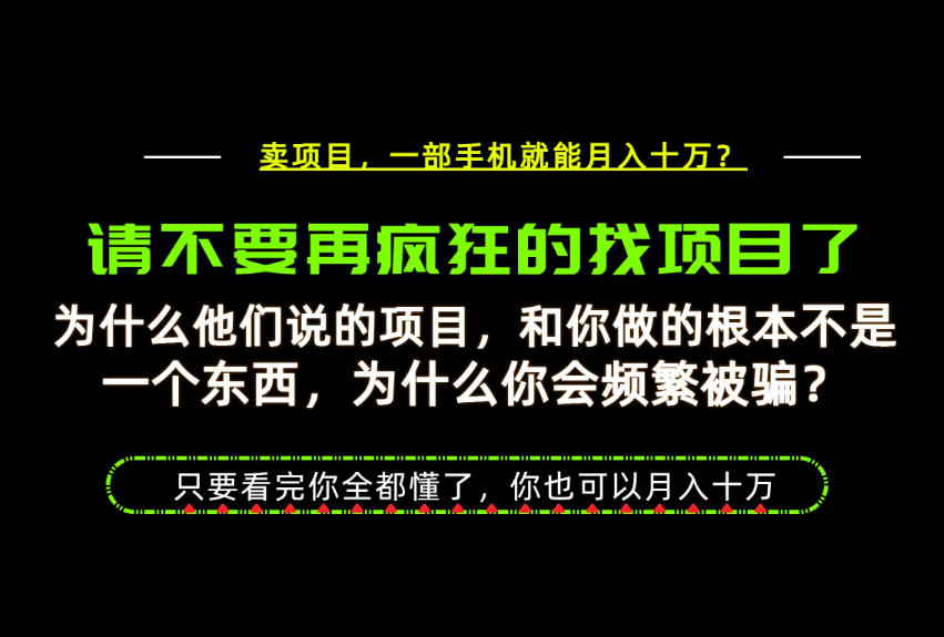 为什么做项目的人大多都是炮灰？为什么只有卖项目才能稳？看完你也可以月入10W+【揭秘】-项目资源网
