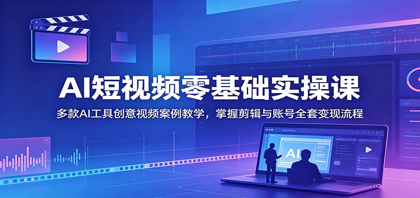 AI短视频零基础实操课：多款AI工具创意视频案例教学，掌握剪辑与账号全套变现流程-项目资源网