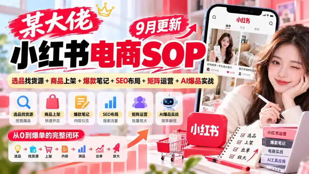 某大佬小红书电商SOP|9月更新:选品找货源+商品上架+爆款笔记+SEO布局+矩阵运营+AI爆品实战-项目资源网
