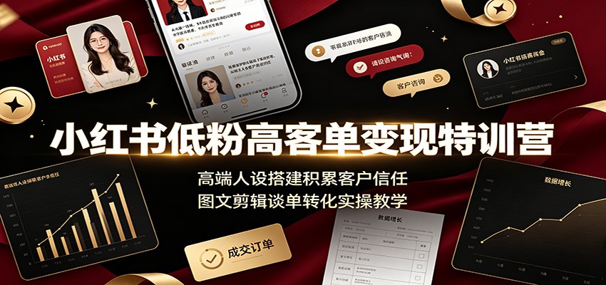 小红书低粉高客单变现特训营:高端人设搭建积累客户信任,图文剪辑谈单转化实操教学-项目资源网
