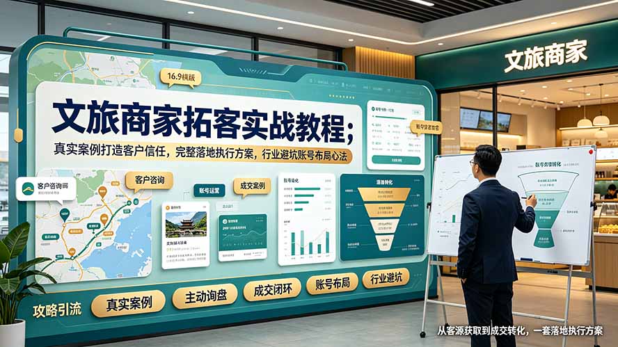 文旅商家拓客实战教程；真实案例打造客户信任，完整落地执行方案，行业避坑账号布局心法-项目资源网