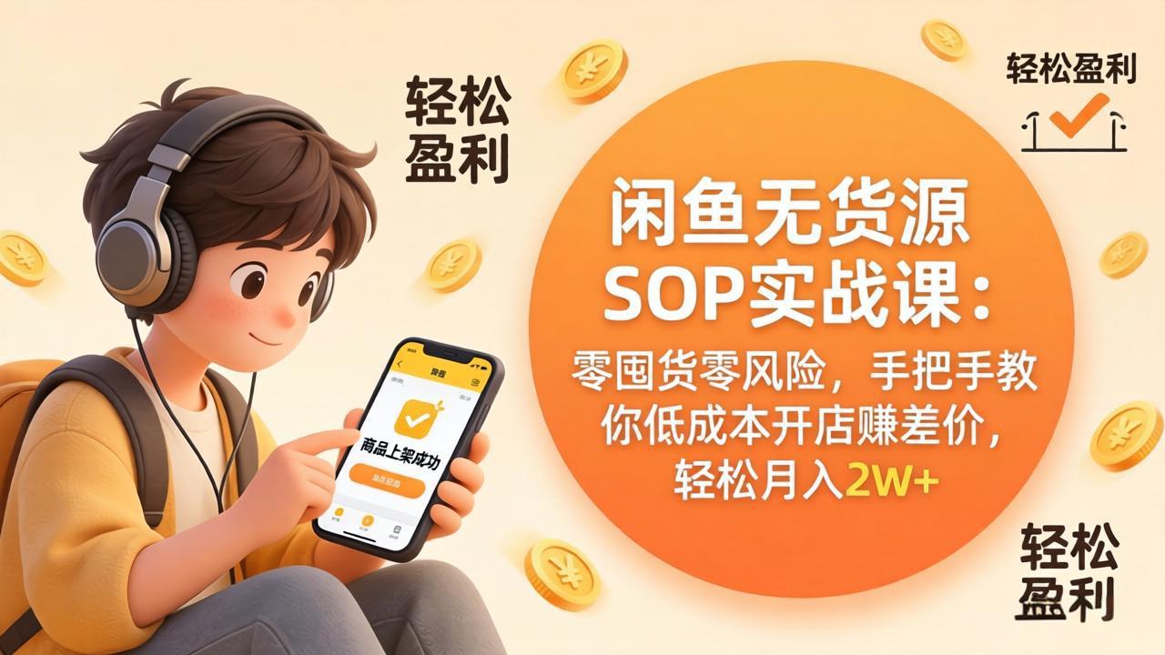 闲鱼无货源SOP实战课：零囤货零风险，手把手教你低成本开店赚差价，轻松月入2w+-项目资源网