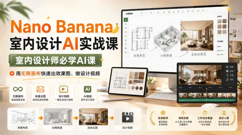 Nano Banana室内设计AI实战课，室内设计师必学AI课，用无限画布快速出效果图、做设计视频-项目资源网