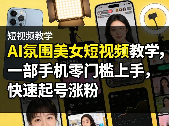 AI氛围美女短视频教学，一部手机零门槛上手，快速起号涨粉-项目资源网