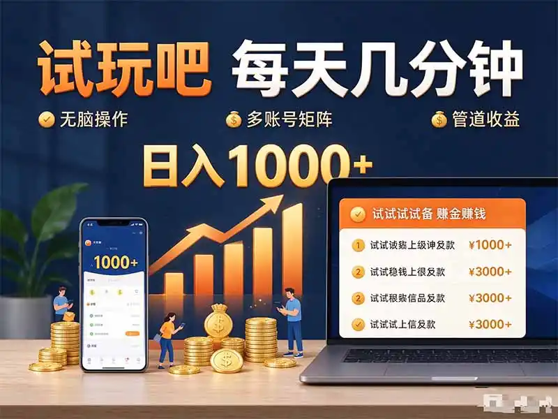 试玩吧每天几分钟日入1000+无脑操作，可矩阵并附有管道收益-项目资源网
