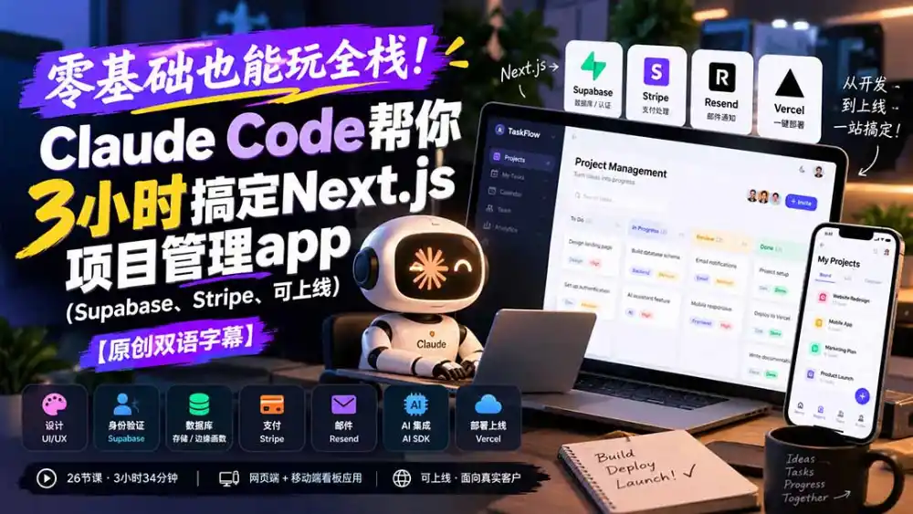 零基础也能玩全栈!Claude Code帮你3小时搞定Next.js项目管理app(Supabase、Stripe、可上线 零基础也能玩全栈!Claude Code帮你3小时搞定Next.js项目管理app(Supabase、Stripe、可上线