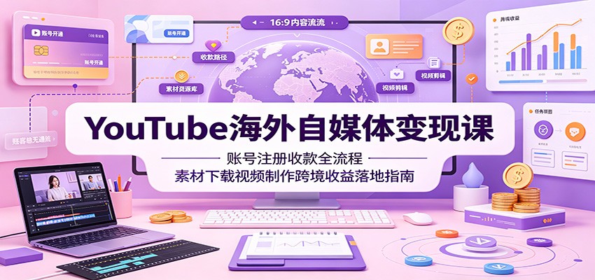 YouTube海外自媒体变现课：账号注册收款全流程，素材下载视频制作跨境收益落地指南-项目资源网