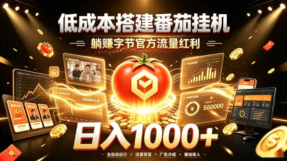 低成本搭建番茄挂G，躺賺字节官方流量红利，日入1k+，全程傻瓜式落地【揭秘】-项目资源网