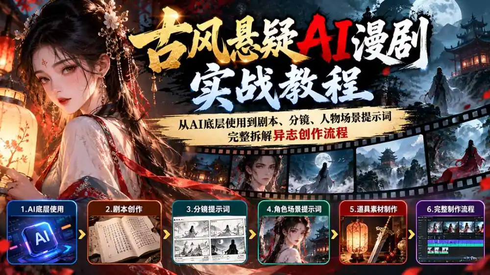 古风悬疑AI漫剧实战教程:从AI底层使用到剧本、分镜、人物场景提示词,完整拆解异志创作流程-项目资源网