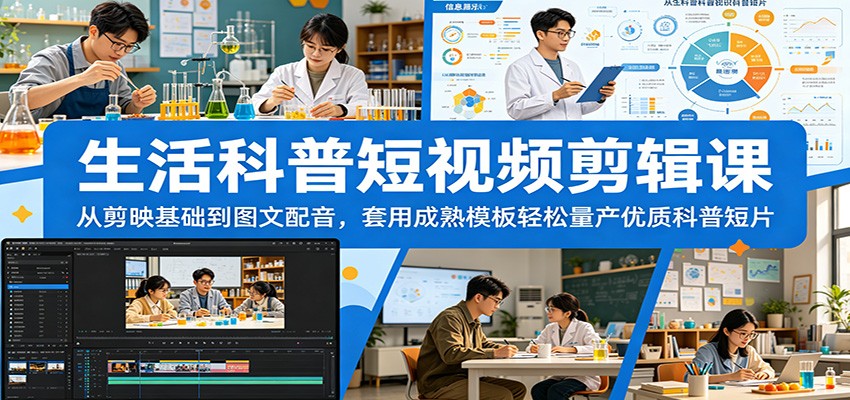 生活科普短视频剪辑课：从剪映基础到图文配音，套用成熟模板轻松量产优质科普短片-项目资源网