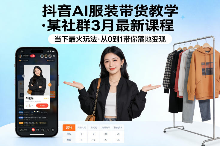 抖音AI服装带货教学，某社群3月最新课程，当下最火玩法，从0到1带你落地变现-项目资源网
