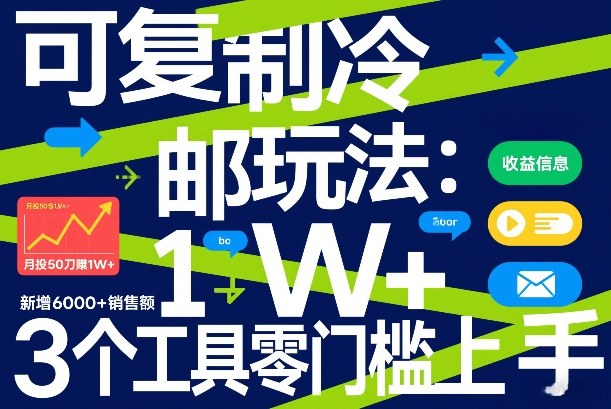 可复制冷邮件玩法：月投50刀賺1W+，新增6000+销售额，3个工具零门槛上手-项目资源网