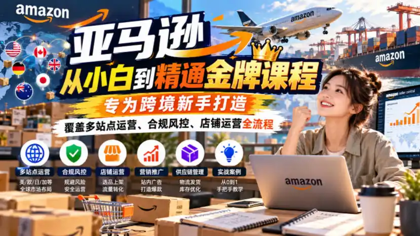 亚马逊从小白到精通金牌课程,专为跨境新手打造,覆盖多站点运营、合规风控、店铺运营全流程 亚马逊从小白到精通金牌课程,专为跨境新手打造,覆盖多站点运营、合规风控、店铺运营全流程