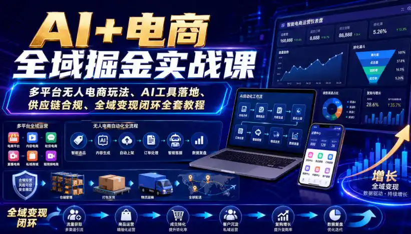 AI+电商全域掘金实战课｜多平台无人电商玩法、AI工具落地、供应链合规、全域变现闭环全套教程-项目资源网