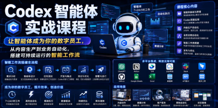 Codex智能体实战课程，让智能体成为你的数字员工，从内容生产到业务自动化，搭建可持续运行的智能工作流-项目资源网