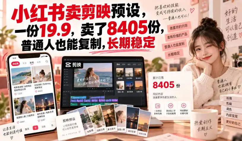 小红书卖剪映预设，一份19.9，卖了8405份，普通人也能复制，长期稳定-项目资源网