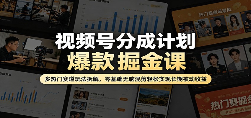 视频号分成计划爆款掘金课：多热门赛道玩法拆解，零基础无脑混剪轻松实现长期被动收益-项目资源网