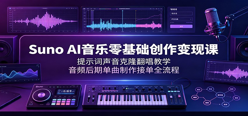 Suno AI音乐零基础创作变现课:提示词声音克隆翻唱教学,音频后期单曲制作接单全流程-项目资源网