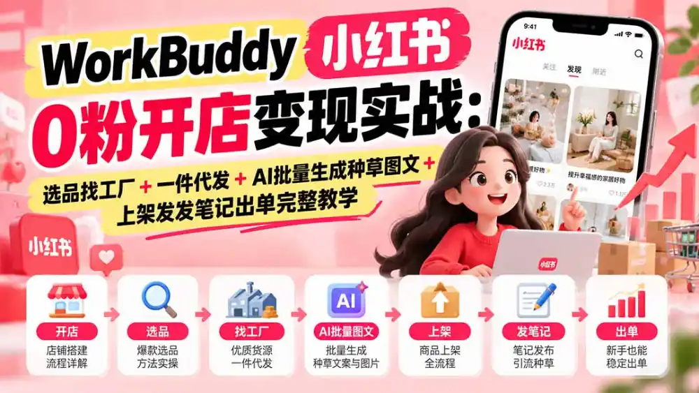WorkBuddy小红书0粉开店变现实战:选品找工厂+一件代发+AI批量生成种草图文+上架发发笔记出单完整教学-项目资源网